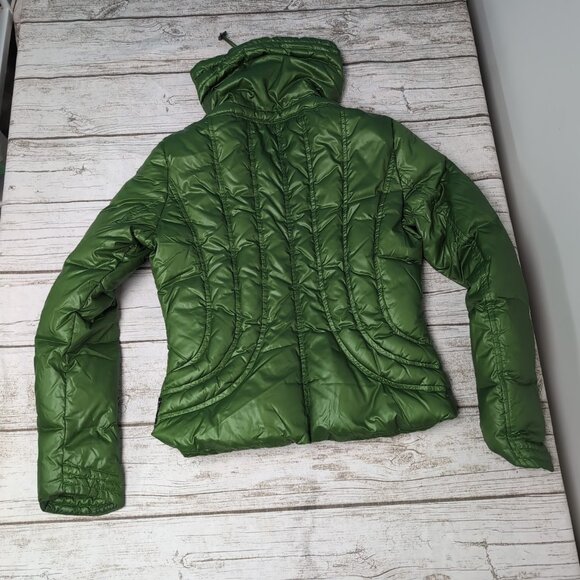 Amani Jeans Green Turtle Neck Puffer Jacket Women Size USA 12 - Picture 8 of 8